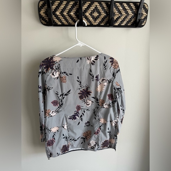 Lafayette 148 New York Stretch Cotton Caddie Blouse - Stripes/Floral - Size 4 - Picture 7 of 11